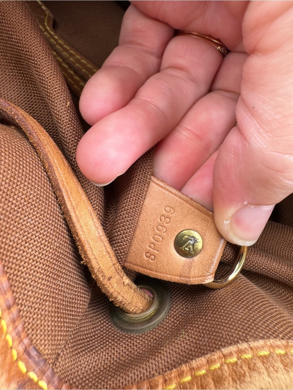 Louis Vuitton Brown Monogram Canvas Drawstring Backpack with Tan Leather Trim - Picture 12 of 12
